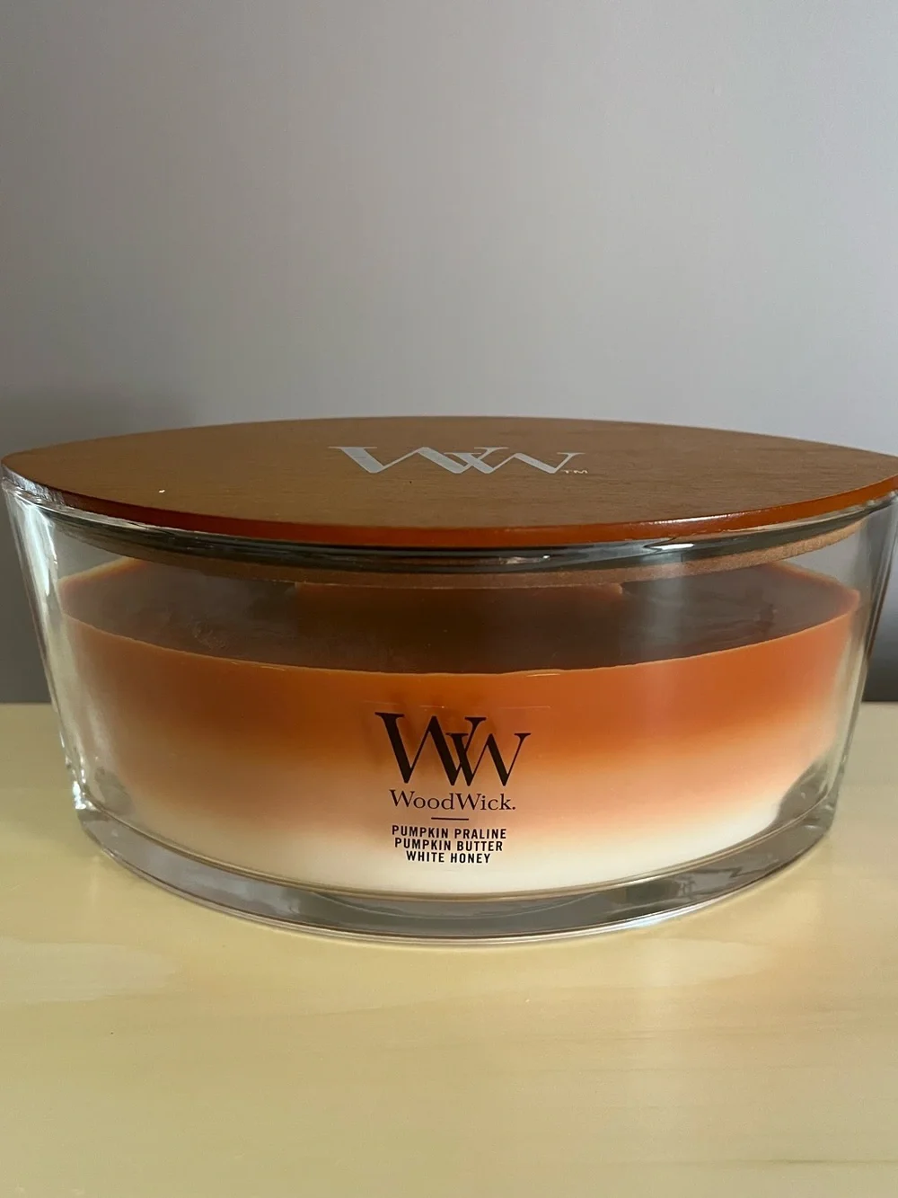 WoodWick Trilogy Pumpkin Praline Pumpkin Butter White Honey Crackling Candle
